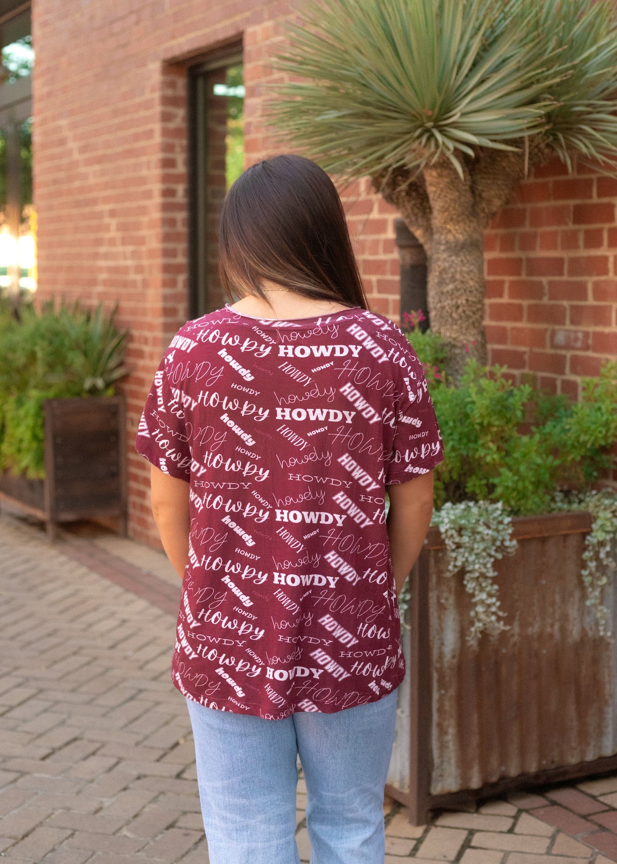 Basic Maroon Howdy Short Sleeve Tee Back