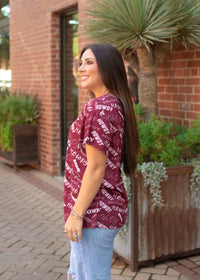 Basic Maroon Howdy Short Sleeve Tee Side