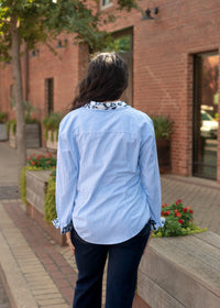 Micheal Blue Stripe Long Sleeve Button Up Top Back