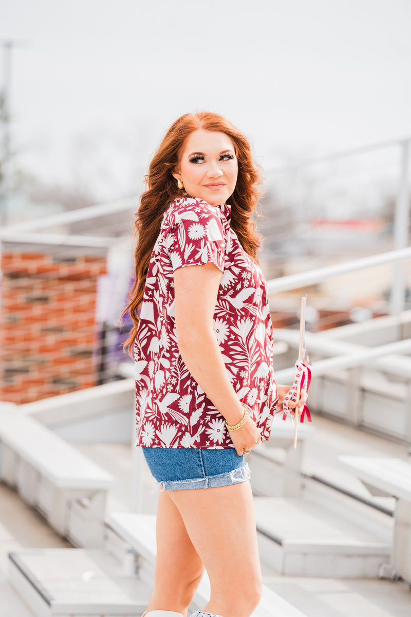 Palmer Maroon and White Short Sleeve Top Side