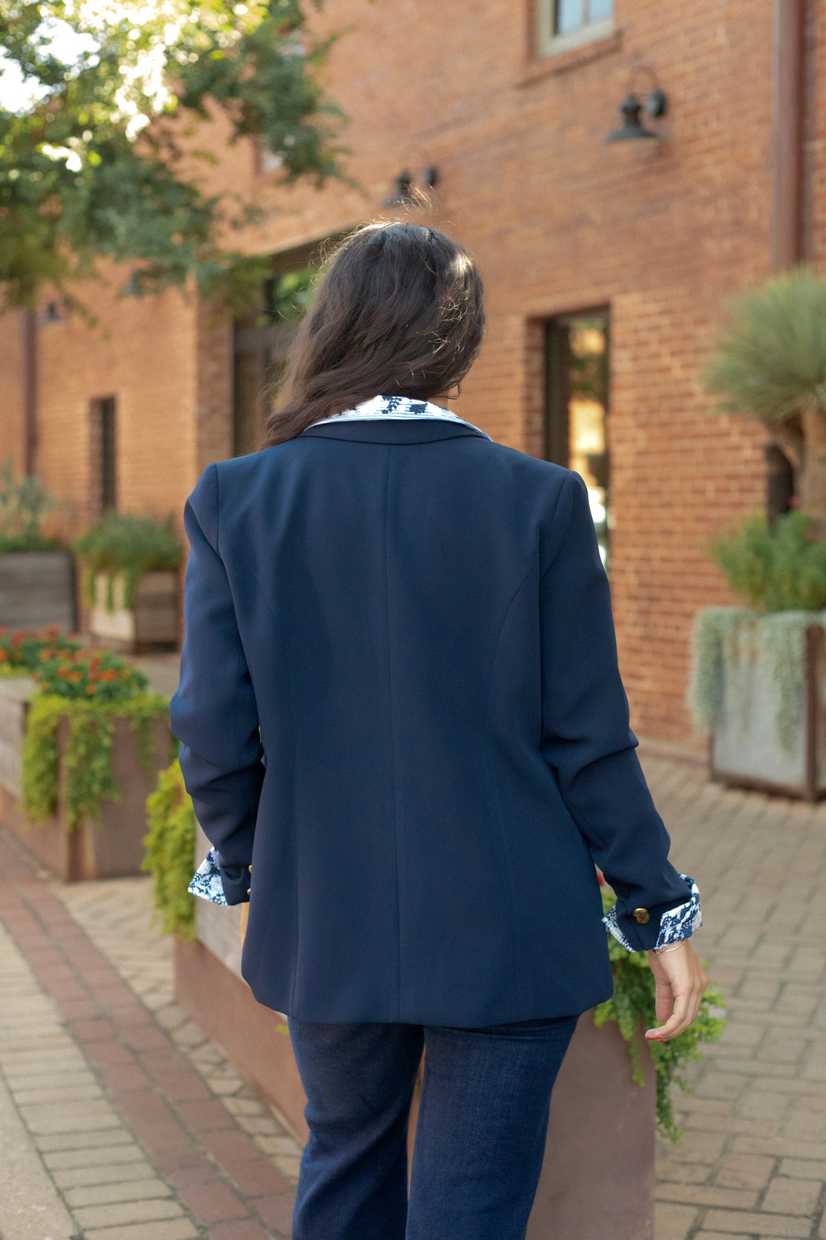  Power Navy Long Sleeve Blazer Back