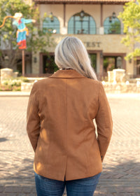 Suede Cognac Long Sleeve Power Blazer Back