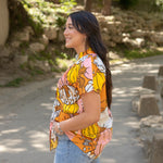 Pumpkin Short Sleeve Button Up Top Side