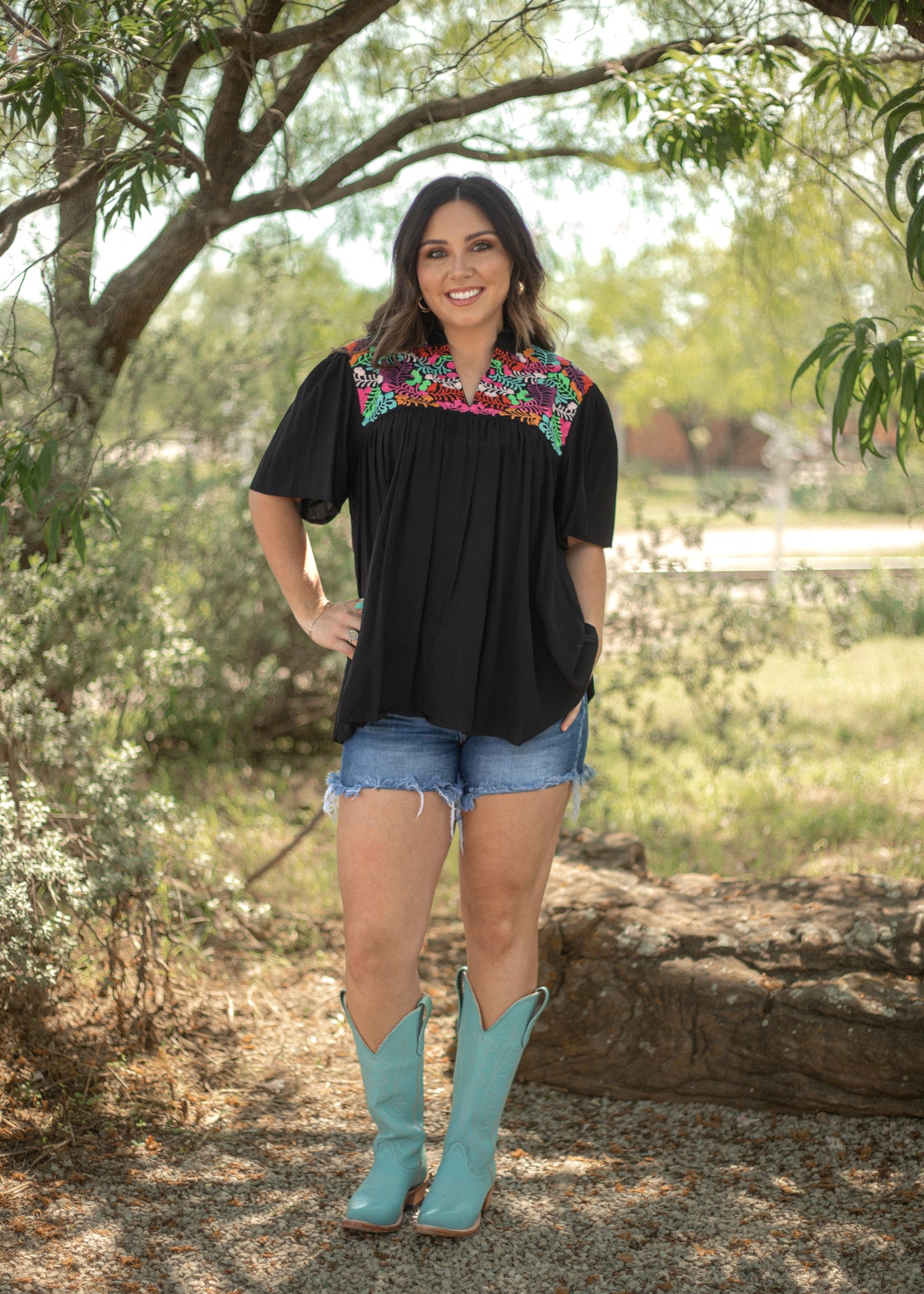 Roxie Black Short Sleeve Top Front