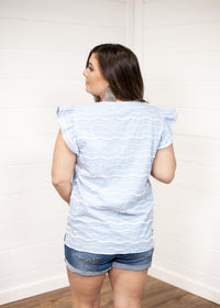 Scarlett Textured Light Blue Ruffle Sleeve Top Back