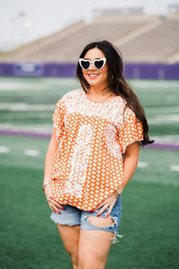 State of Mind White Embroidery Short Sleeve Orange and White Top Front 