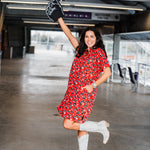Tailgate Black/White Boot Design Short Sleeve Red Dress 