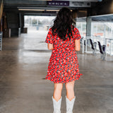 Tailgate Black/White Boot Design Short Sleeve Red Dress Back