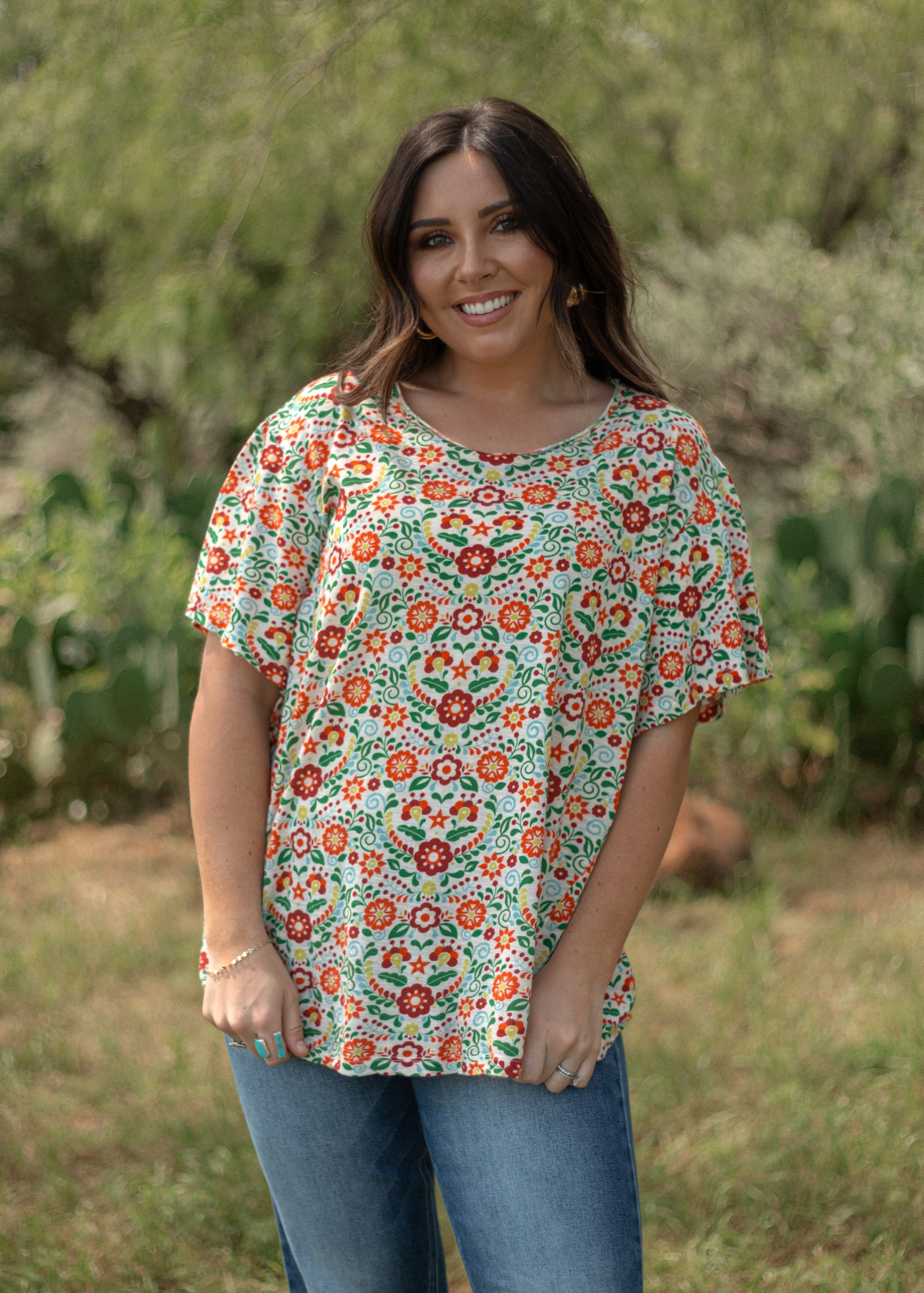 Basic Fiesta Multi Color Short Sleeve Tee Front