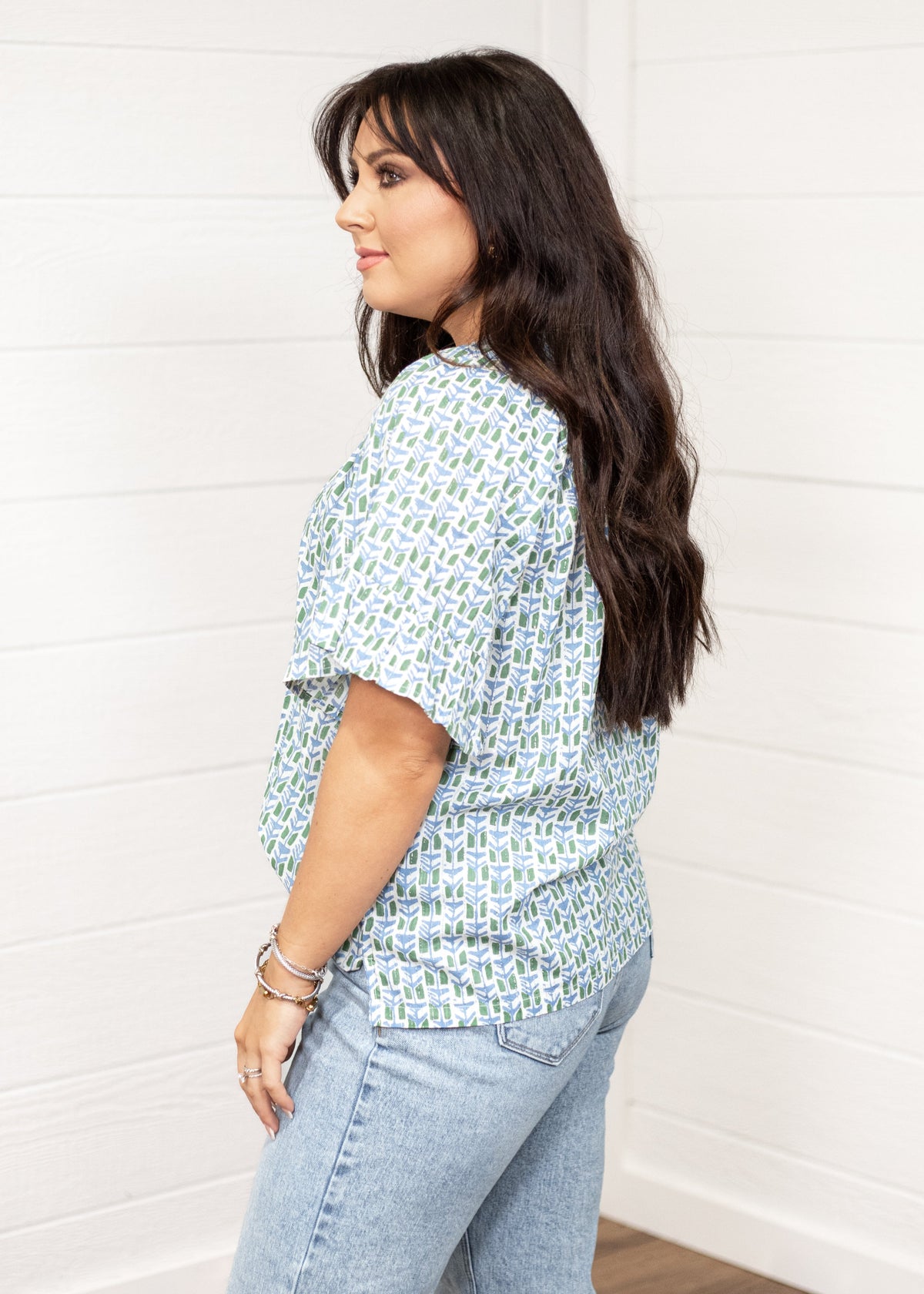 The Bell Blue/Green Short Sleeve Top Side