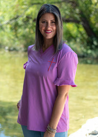 Front Cross Tee Pink Elbow Sleeve 