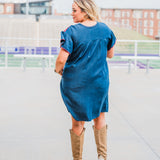 Wimberly Red Embroidery Short Sleeve Denim Dress Back
