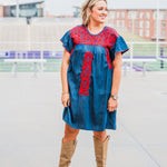 Wimberly Red Embroidery Short Sleeve Denim Dress Front