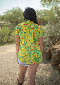 Windy Yellow Cactus Short Sleeve Top Back 