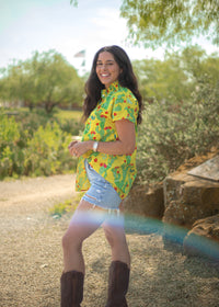 Windy Yellow Cactus Short Sleeve Top Side