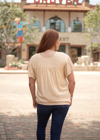 Zoey Beige Blue Embroidery Short Sleeve Top Back