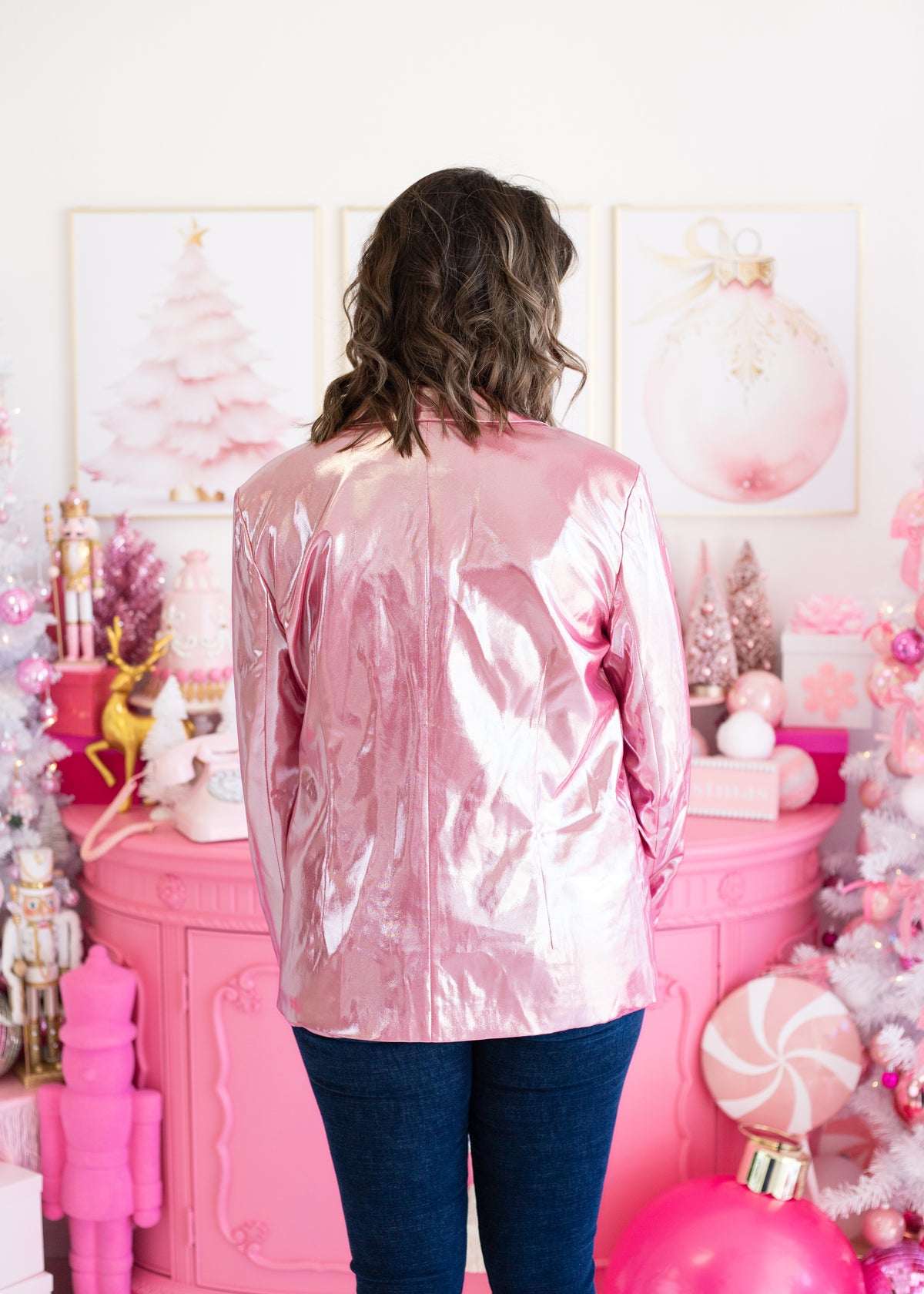 Babe Metallic Pink Long Sleeve Blazer Back