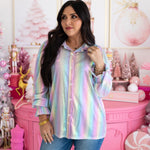 Lifestyle Candy Metallic Long Sleeve Button Up Top