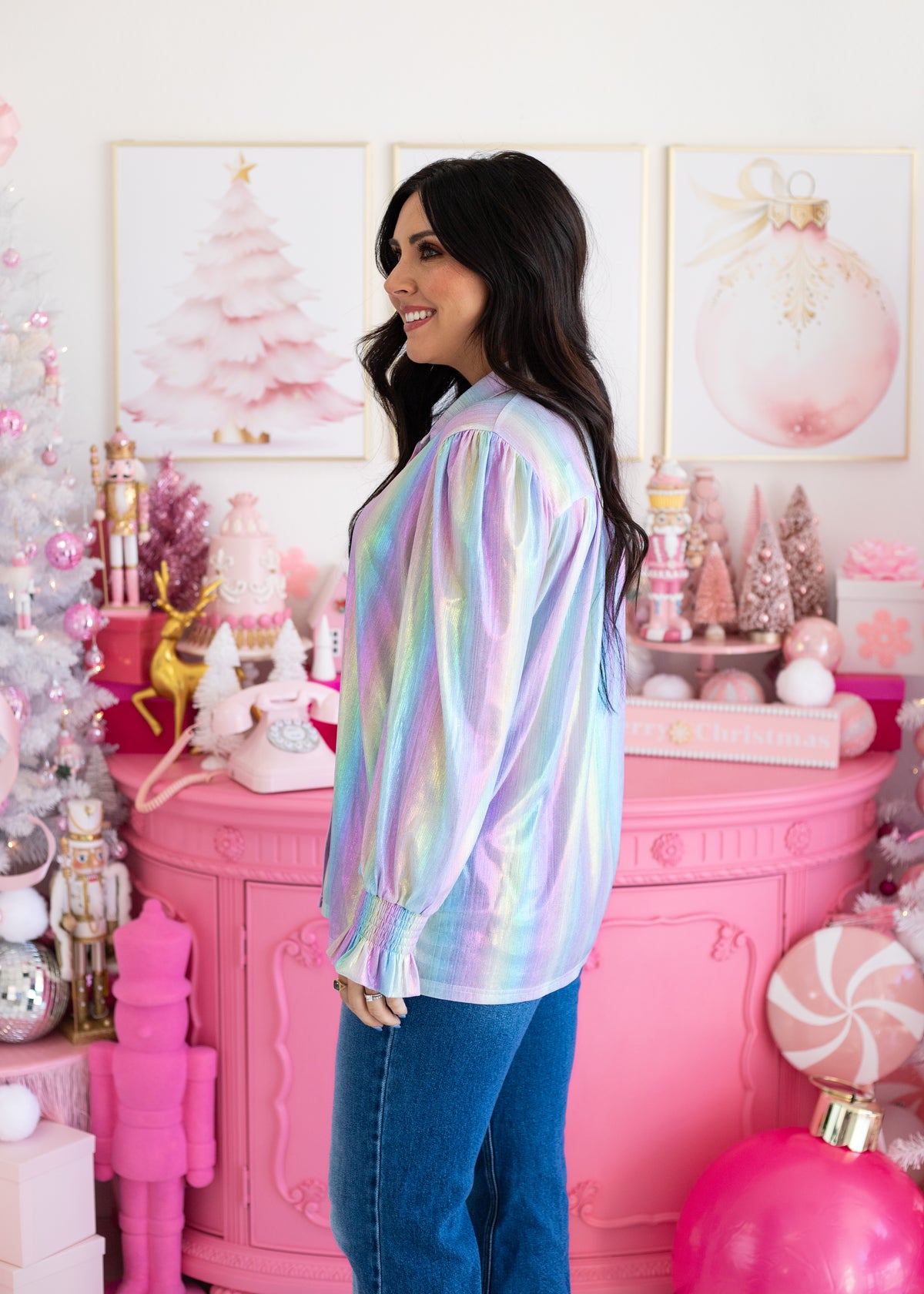 Candy Metallic Long Sleeve Button Up  Top Side