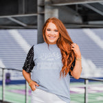 Classy Until Kickoff Black Short Sleeve Grey Top Front