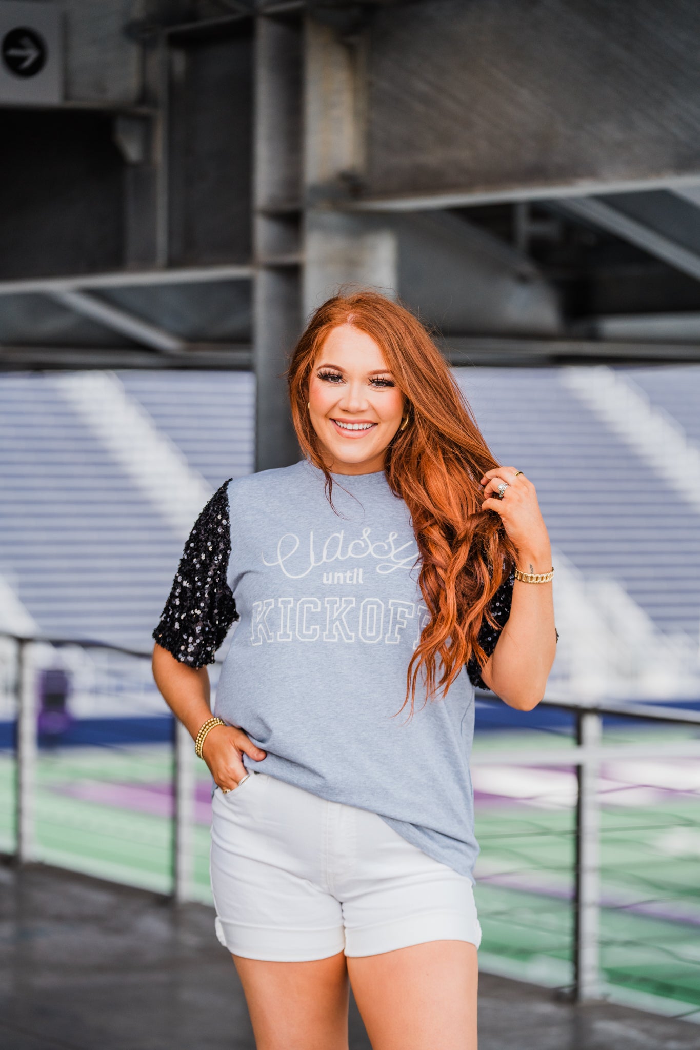 Classy Until Kickoff Black Short Sleeve Grey Top Front