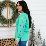 Griswold Colorful Embroidery Long Sleeve Green Sweater Sleeve Detail