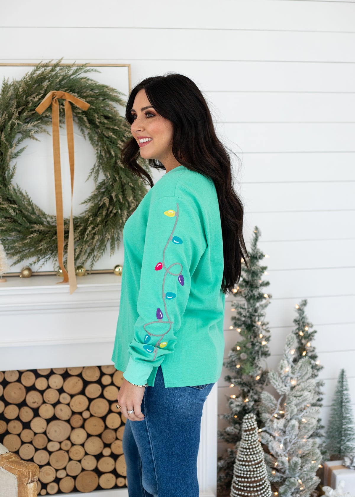 Griswold Colorful Embroidery Long Sleeve Green Sweater Sleeve Detail