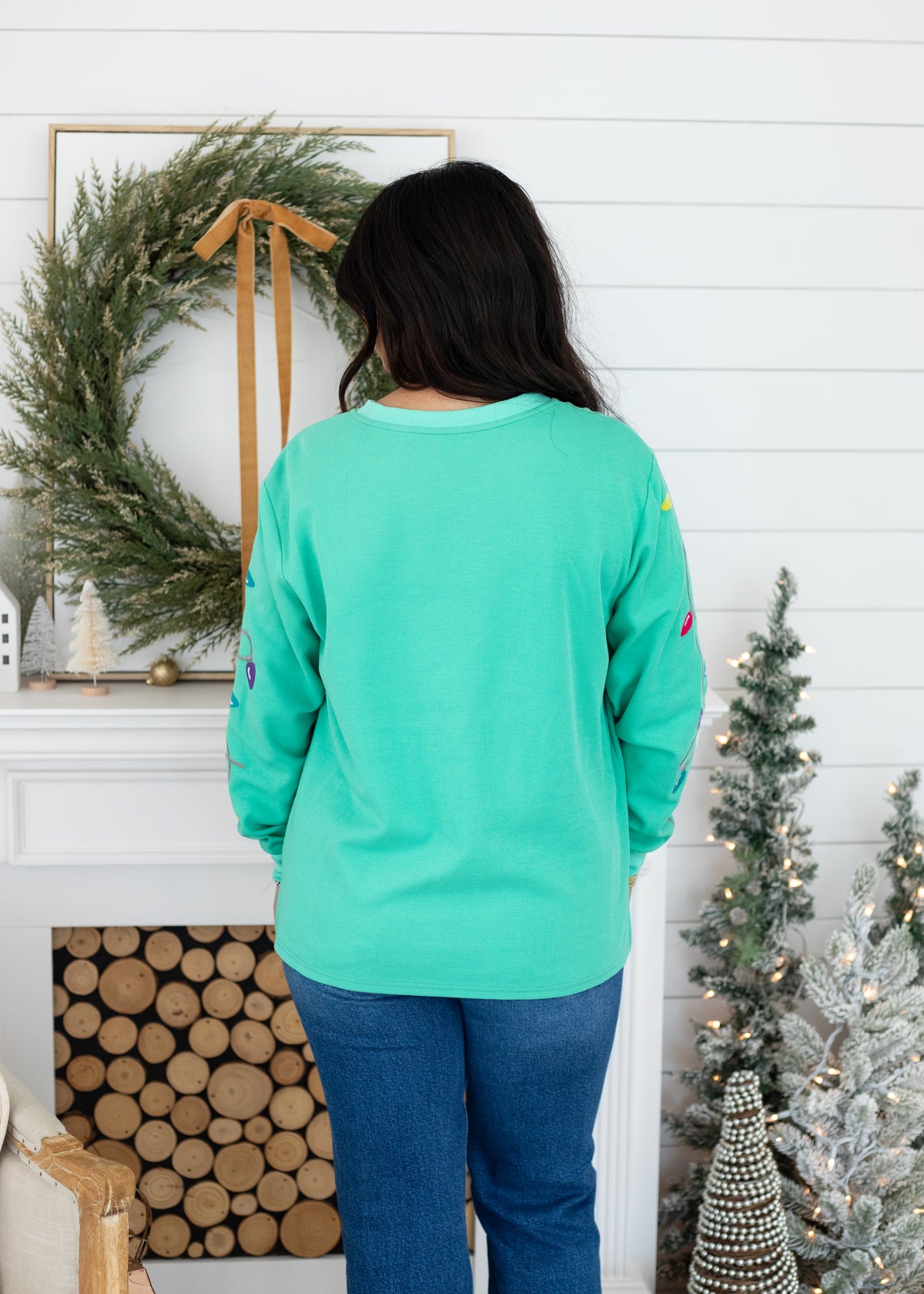 Griswold Colorful Embroidery Long Sleeve Green Sweater Back