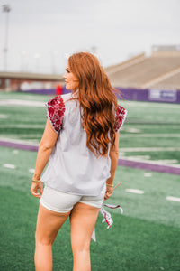 Kayla red Embroidery Short Sleeve Grey/White Gingham Top Back