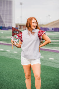 Kayla red Embroidery Short Sleeve Grey/White Gingham Top Front 