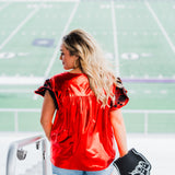 Klift Black Embroidery Short Sleeve Red Metallic Top Back