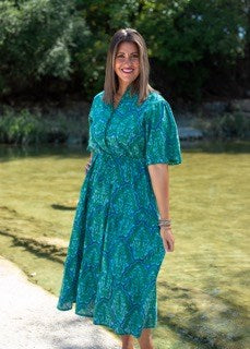 Lifestyle Nova Floral Blue/Green Short Sleeve Dress 