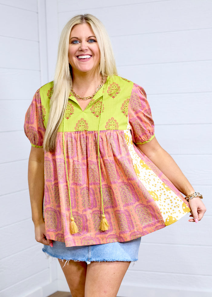 Jeanie Multi Color Short Sleeve Top Front