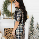Cadence Gold/Black Shimmery Short Sleeve Knee Length Dress Side