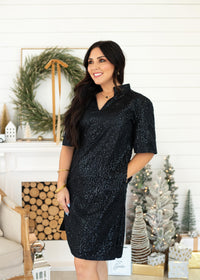 Lucy Shimmery Black Short Sleeve Knee Length Dress Front