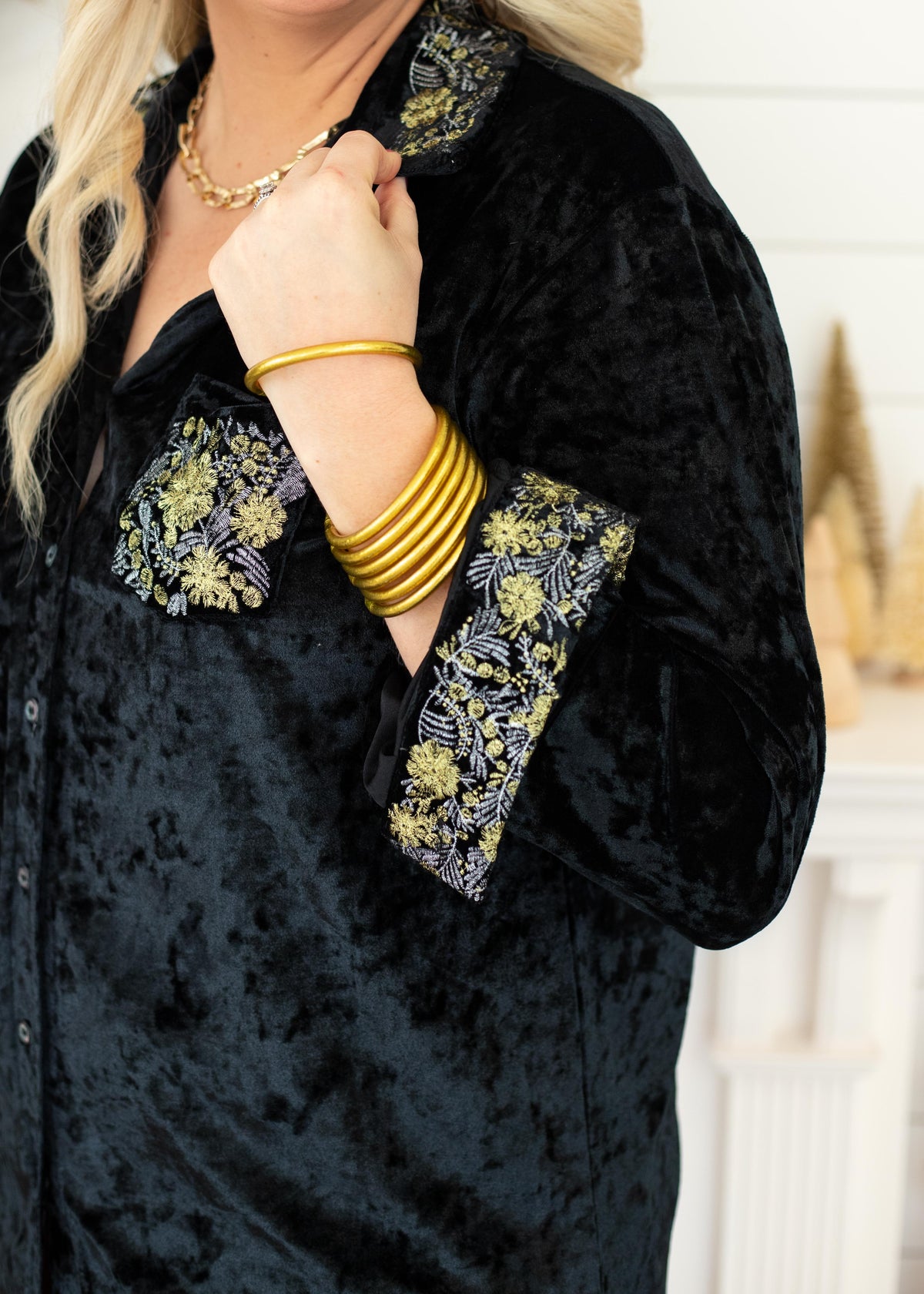 Sterling Black Velvet Long Sleeve Top Sleeve Detail