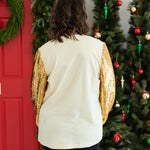 Oh Snap Glitter Long Sleeve Tan Top Back