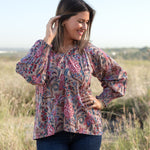 Front Jessica Top tan floral print long sleeve