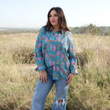 Front Tina Top cactus and rainbow printed button up.