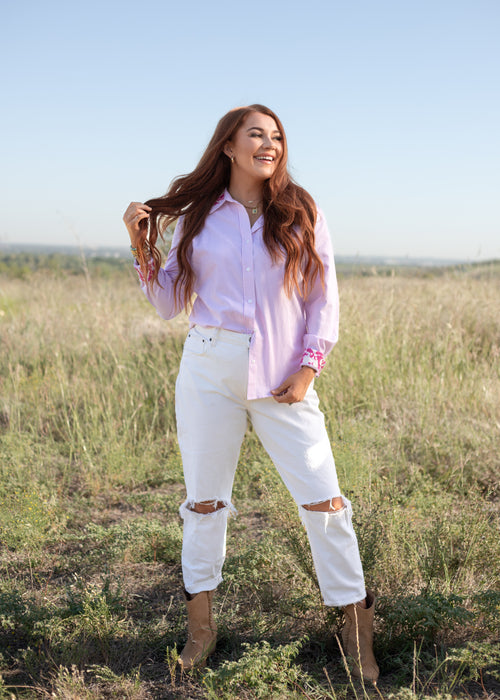 Front Heidi Top pink and white stripe top