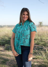 Front Shelby Top turquoise boot button up