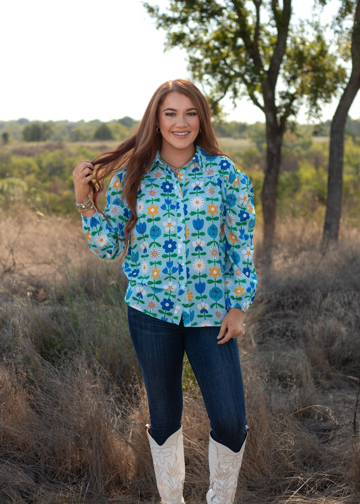 Front Kate Top blue floral button up