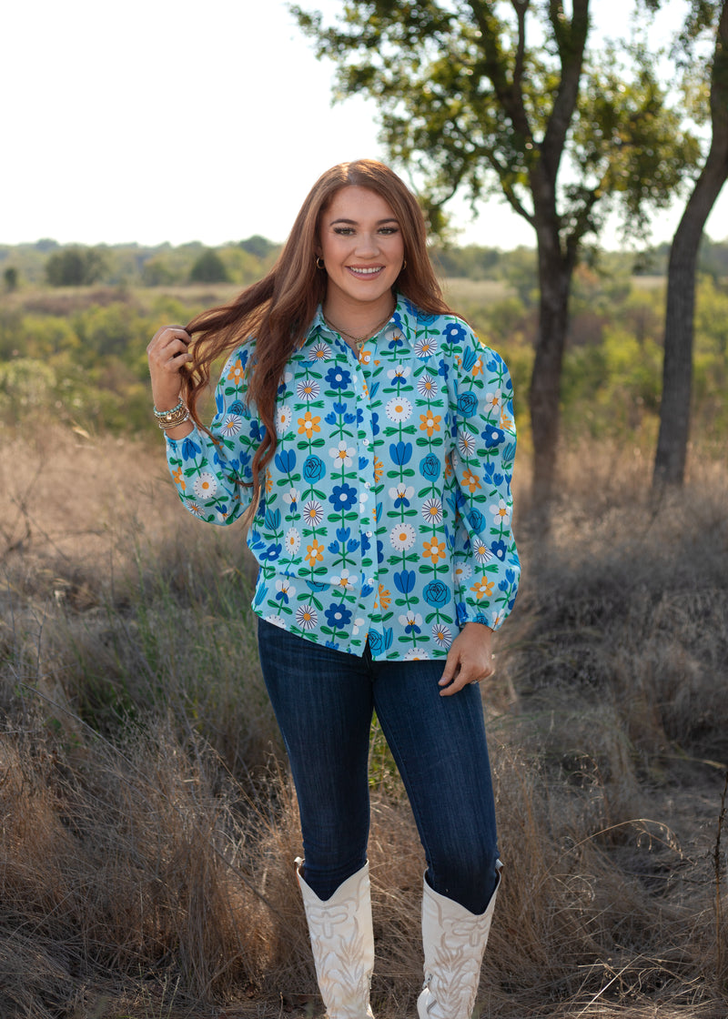 Front Kate Top blue floral button up