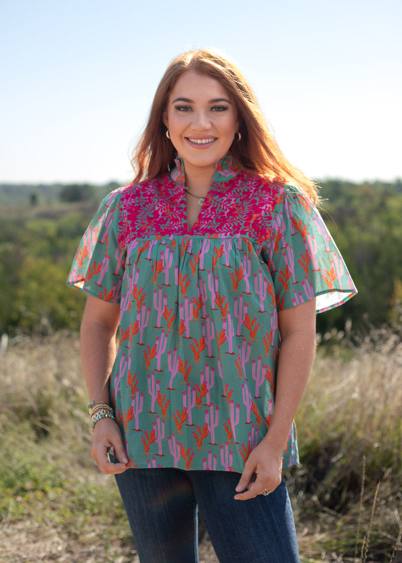 Front Kara Top cactus print top