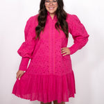 Samantha Pink Long Sleeve Knee Length Dress Front