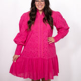 Samantha Pink Long Sleeve Knee Length Dress Front