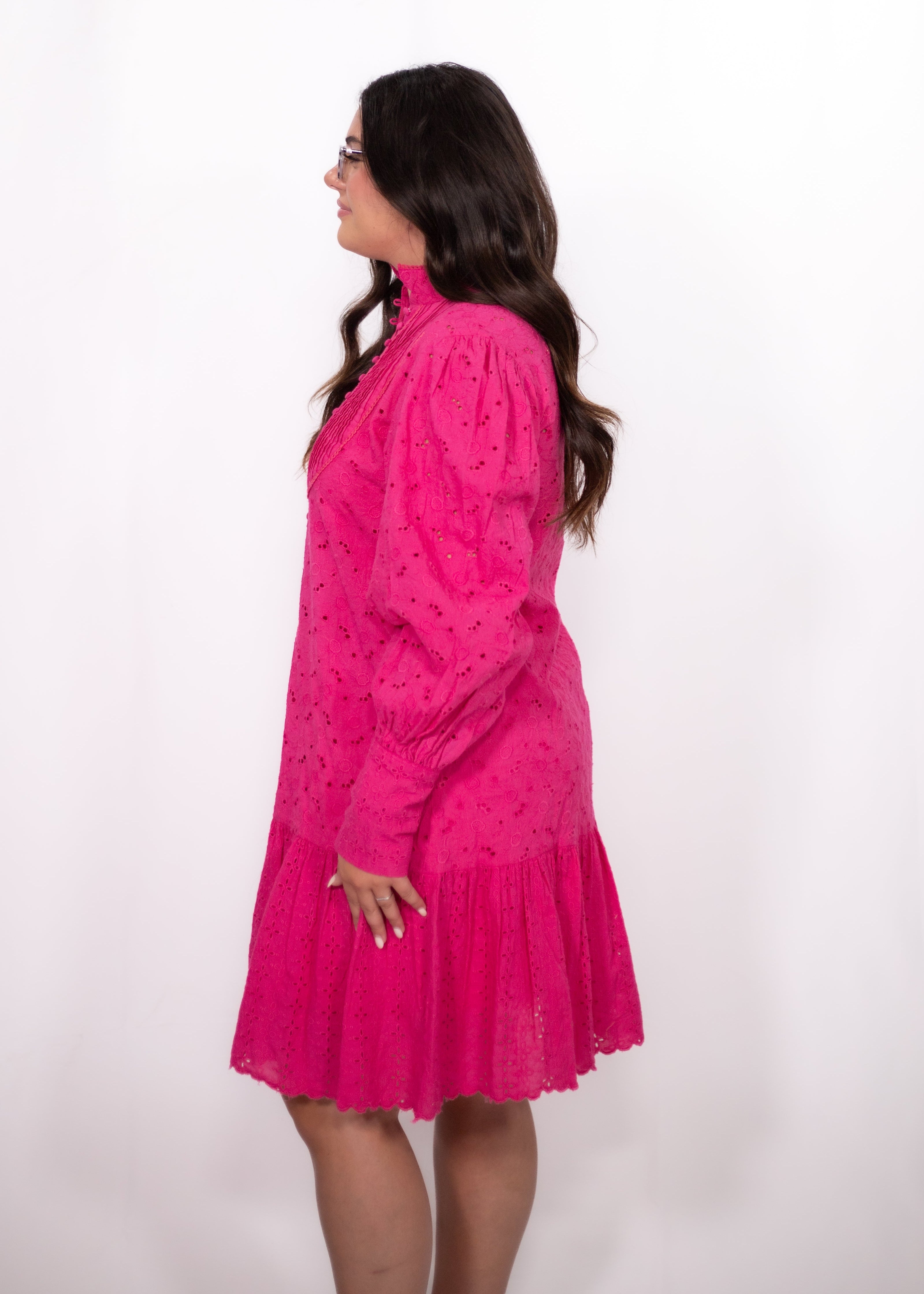 Samantha Pink Long Sleeve Knee Length Dress Side