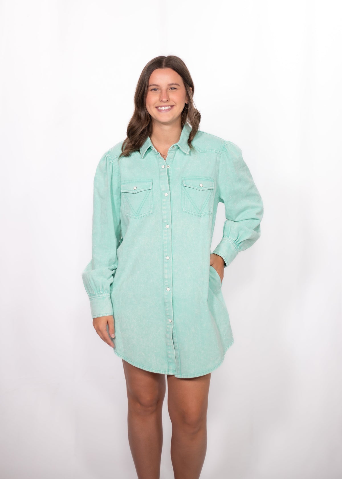 Front Annie Dress Denim mint dress