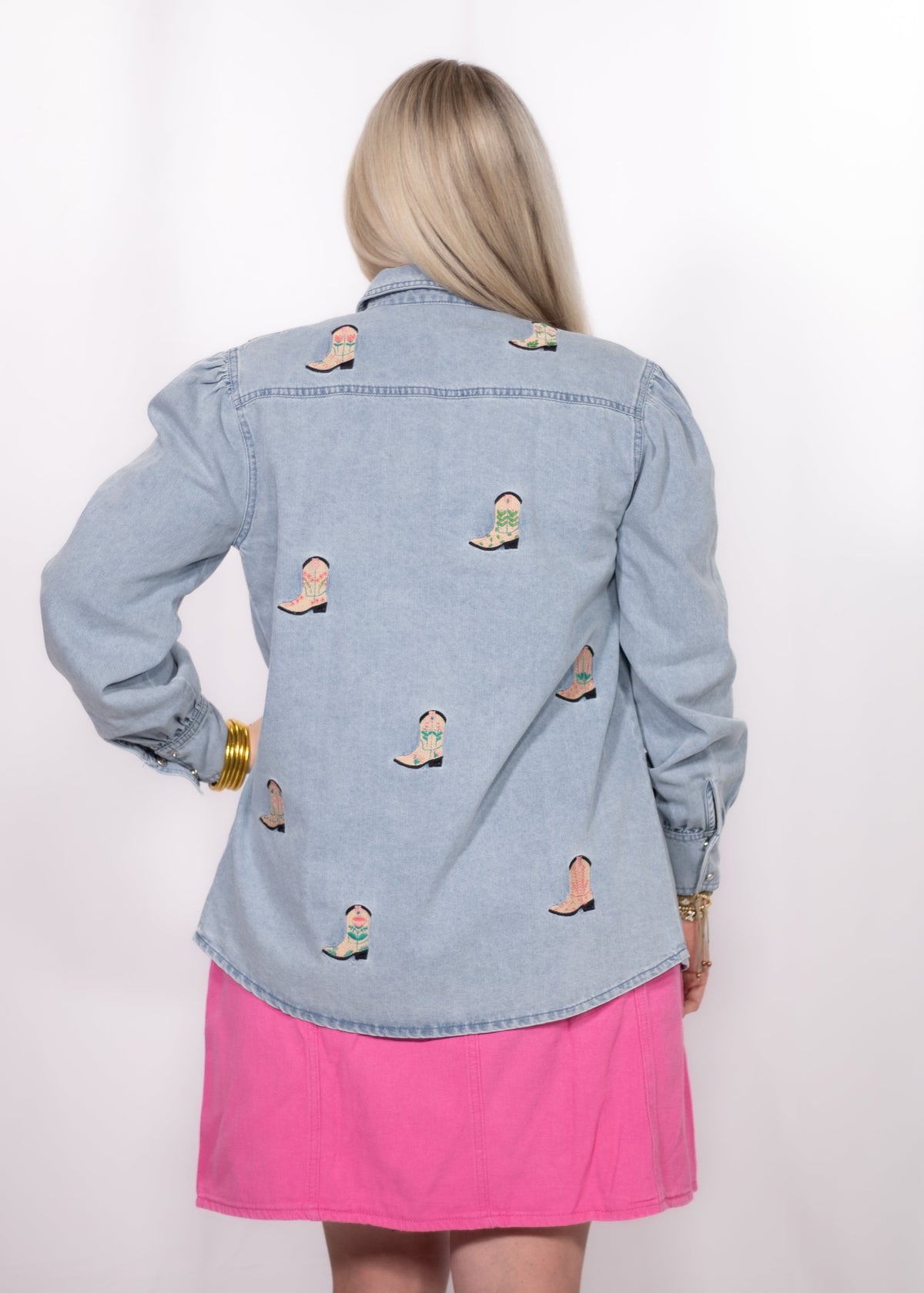 Back Mini Pearl Top denim pearl snap