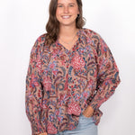 Front Jessica Top tan floral print long sleeve